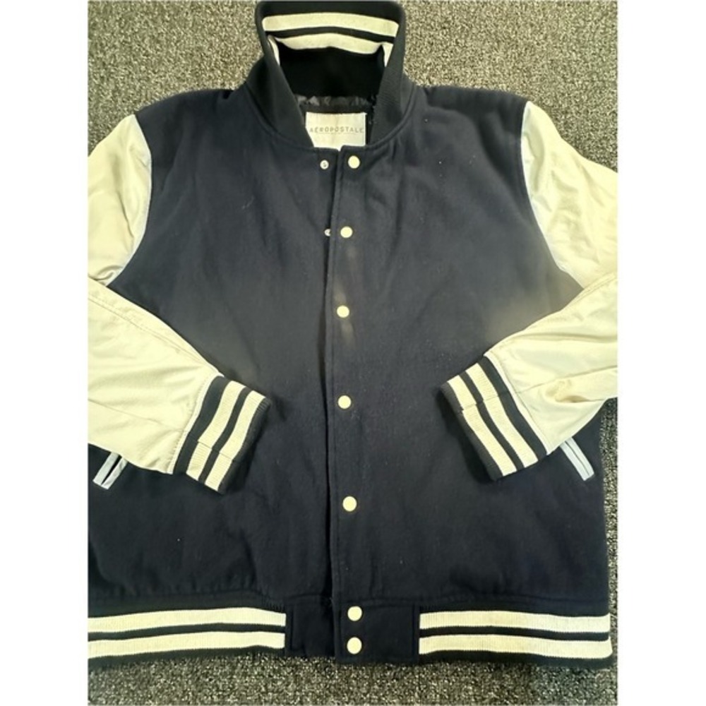 Aeropostale‎ Mens Varsity Letterman Jacket Navy Blue Cream XXXL 0798AS14